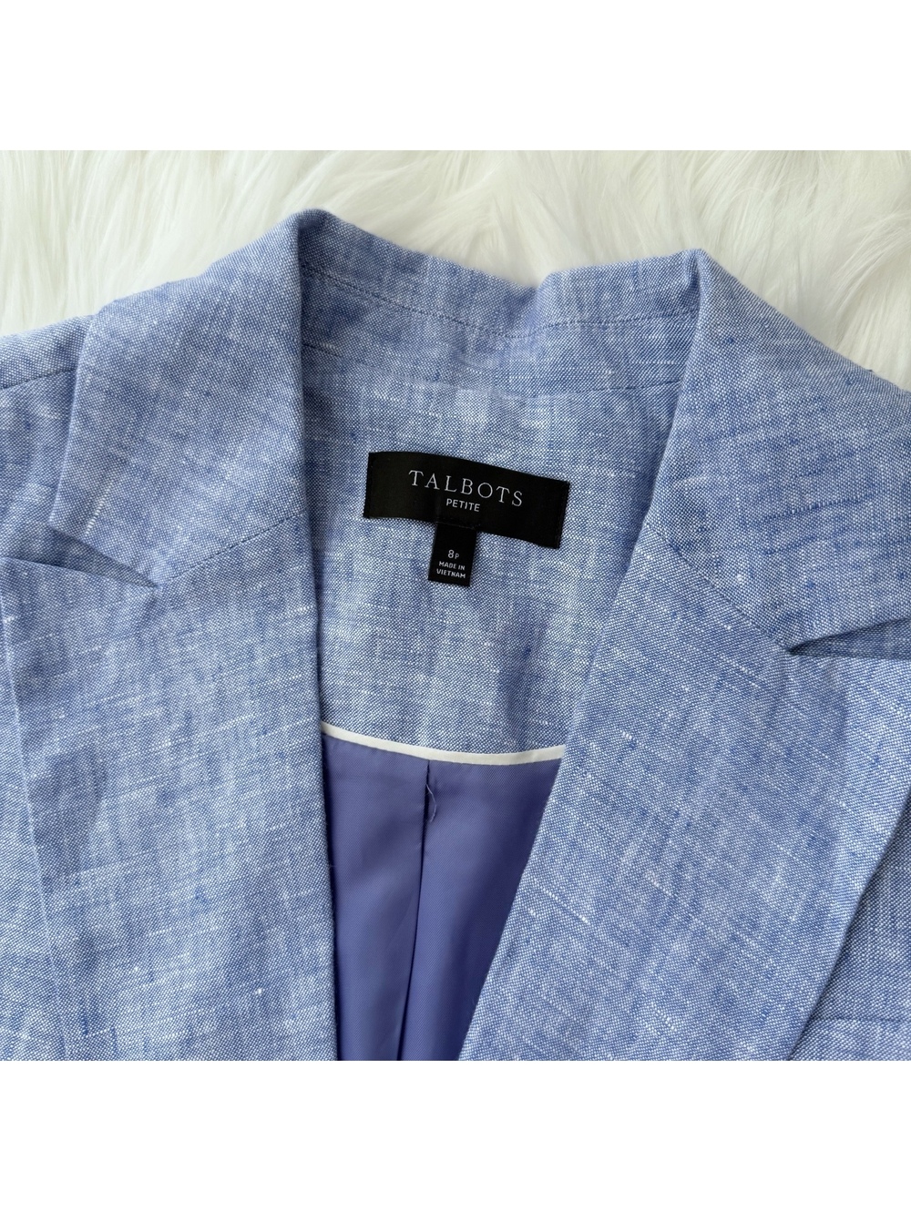 Talbots Petite Linen Blazer Womens 8P Blue One Button Lined Career Jacket - Picture 5 of 6